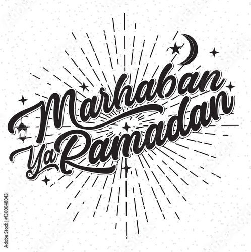 Marhaban ya Ramadan  Sign. Vector typographic illustration of handwritten Marhaban ya Ramadan 