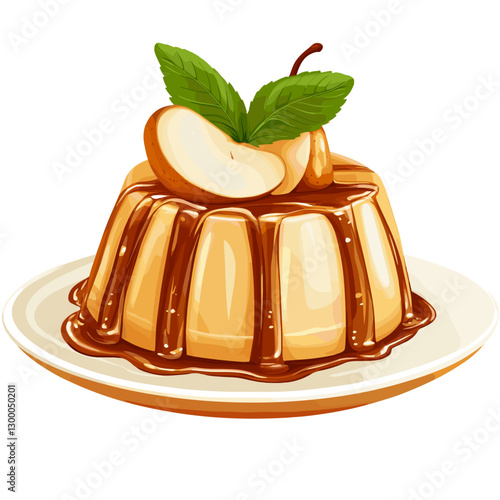 Illustrated Persian Halva Dessert with Caramel Sauce and Pear