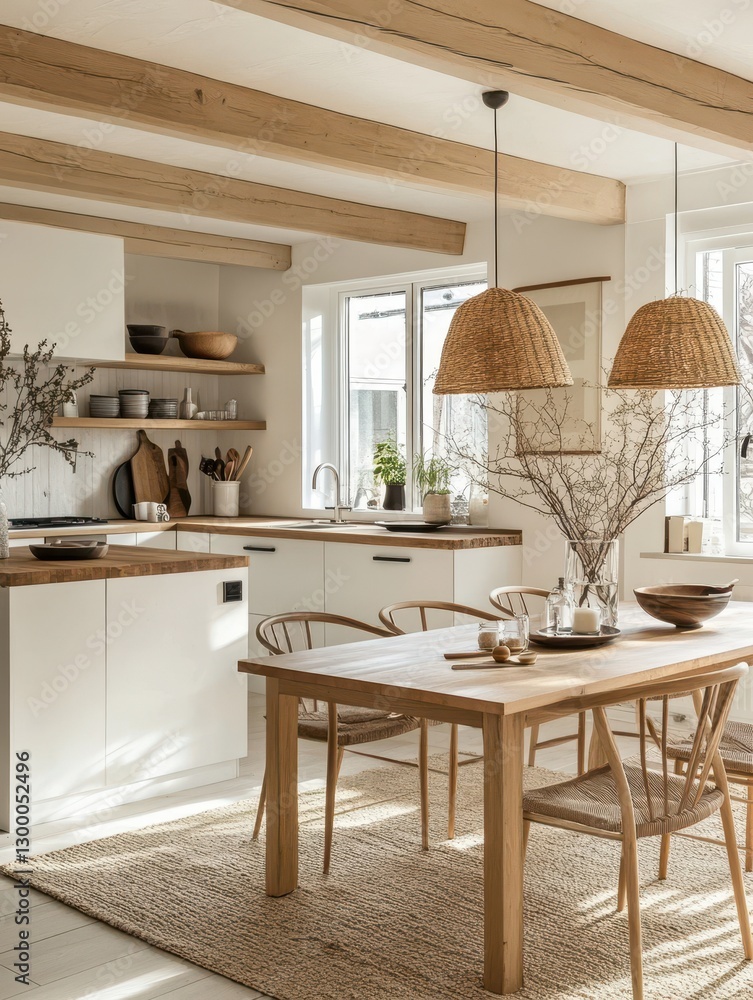 Fototapeta premium Rustic Kitchen Interior Showcasing Modern Minimalist Design Elements Beautifully