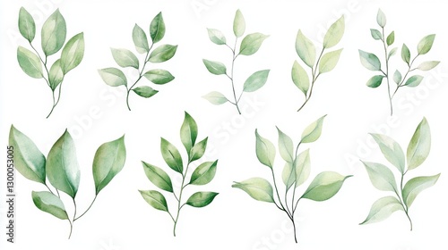 Create beautiful botanical art home studio watercolor green leaves artistic environment close-up botanical set