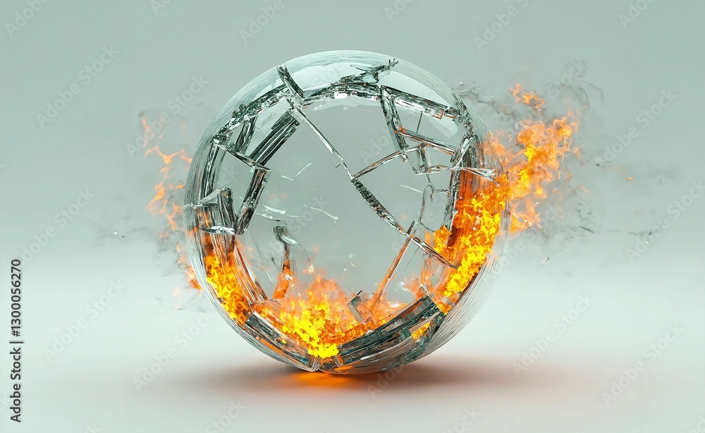 Shattered Glass Sphere Engulfed in Fiery Flames: A Stunning Visual of Destruction and Transformation Shattered Glass Sphere Engulfed in Fiery Flames: A Stunning Visual of Destruction and Transformation