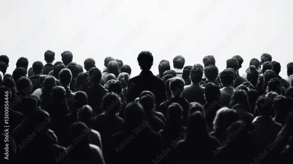 Obraz premium Pink silhouette of couple standing in monochrome crowd of different people,surreal unique and different concept,loneliness in society,shadow,freedom,Love,be yourself,Stand out from the crowd.