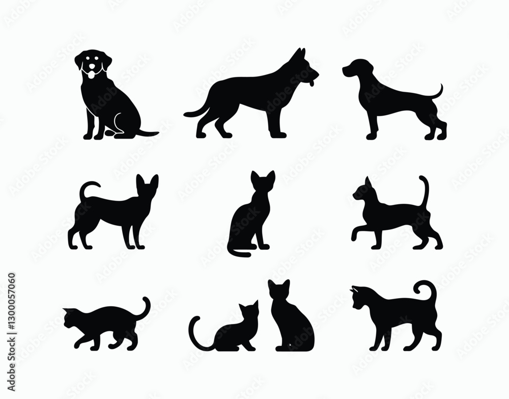 Playful Dog and Cat Silhouette EPS Vector Template Playful Dog and Cat Silhouette EPS Vector Template