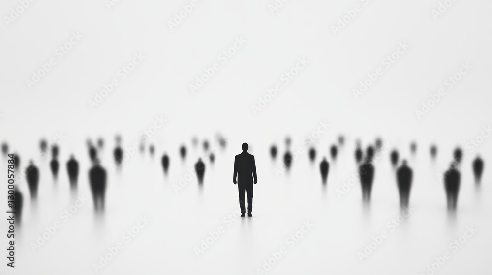 Naklejka premium Pink silhouette of couple standing in monochrome crowd of different people,surreal unique and different concept,loneliness in society,shadow,freedom,Love,be yourself,Stand out from the crowd.