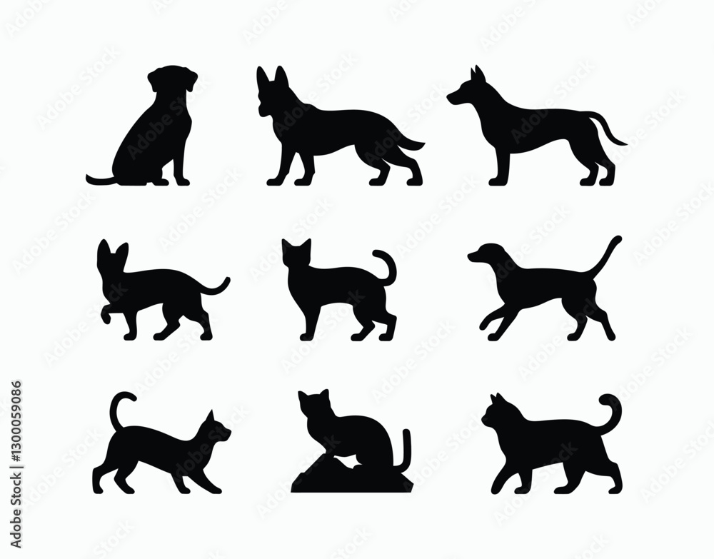Simple Dog and Cat Silhouettes in Vector Format Simple Dog and Cat Silhouettes in Vector Format