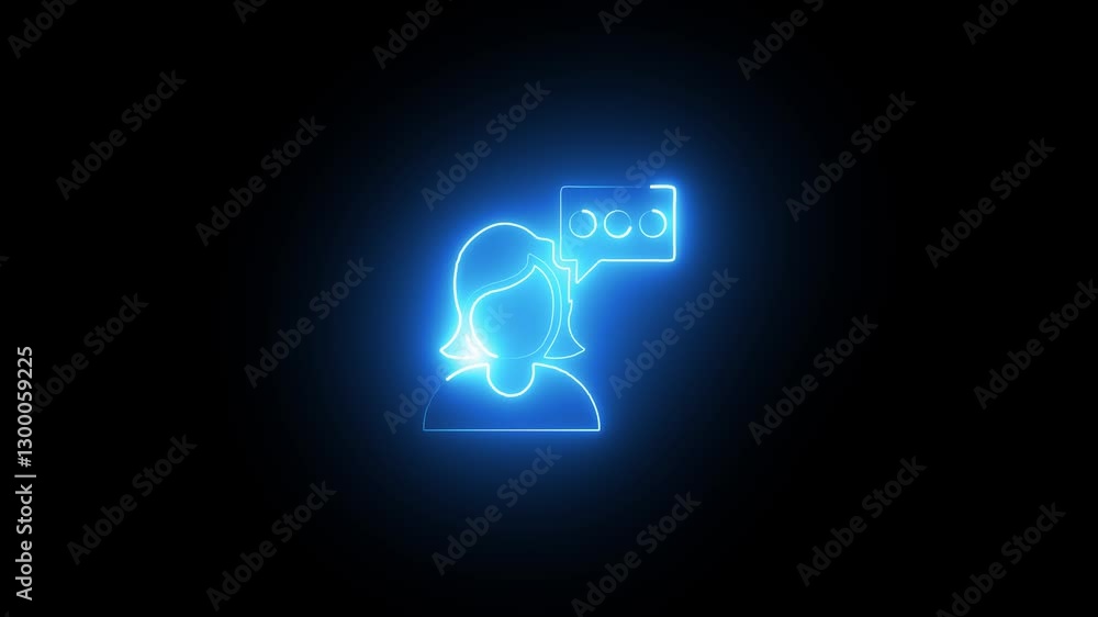 Glowing neon speaking people icon animation on black back ground. Communication And Talking property agent house document signing neon icon concept. Glowing neon speaking people icon animation on black back ground. Communication And Talking property agent house document signing neon icon concept.