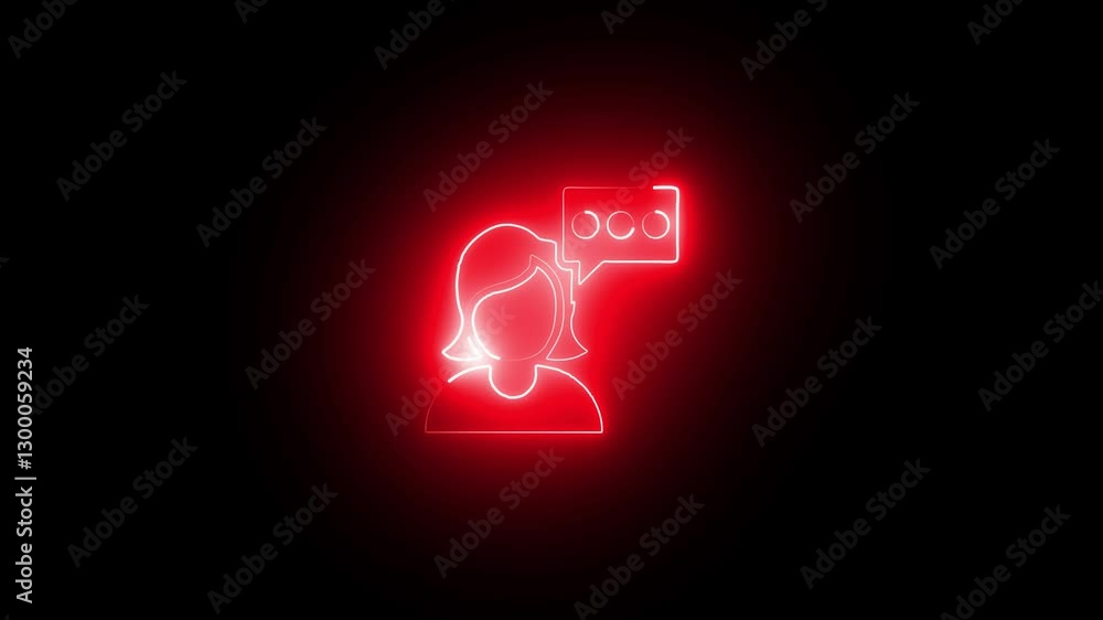 Glowing neon speaking people icon animation on black back ground. Communication And Talking property agent house document signing neon icon concept. Glowing neon speaking people icon animation on black back ground. Communication And Talking property agent house document signing neon icon concept.