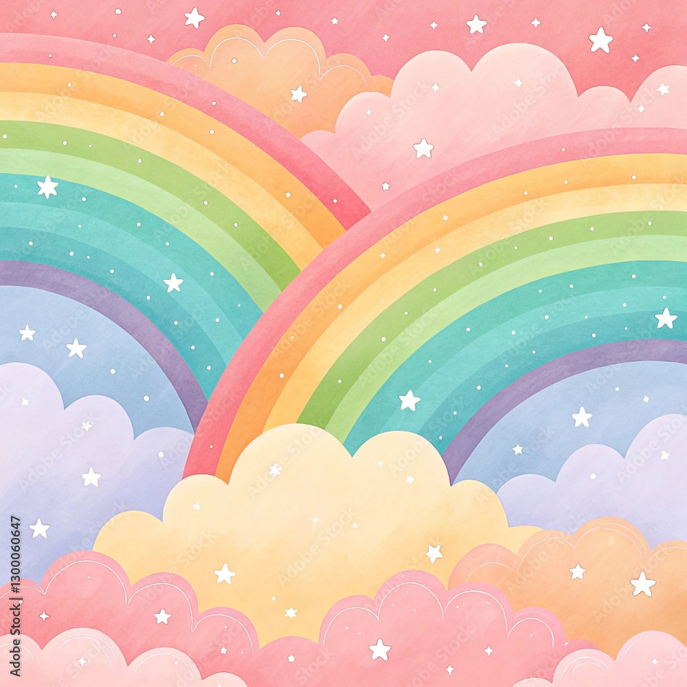 Pastel rainbows, clouds, and stars. Pastel rainbows, clouds, and stars.