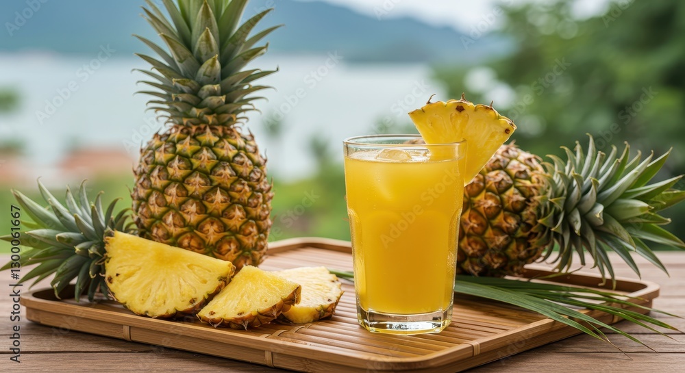 Refreshing Pineapple Juice with Tropical Views Refreshing Pineapple Juice with Tropical Views