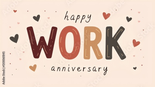 Celebrate a funny happy work anniversary with colorful hearts and playful design.