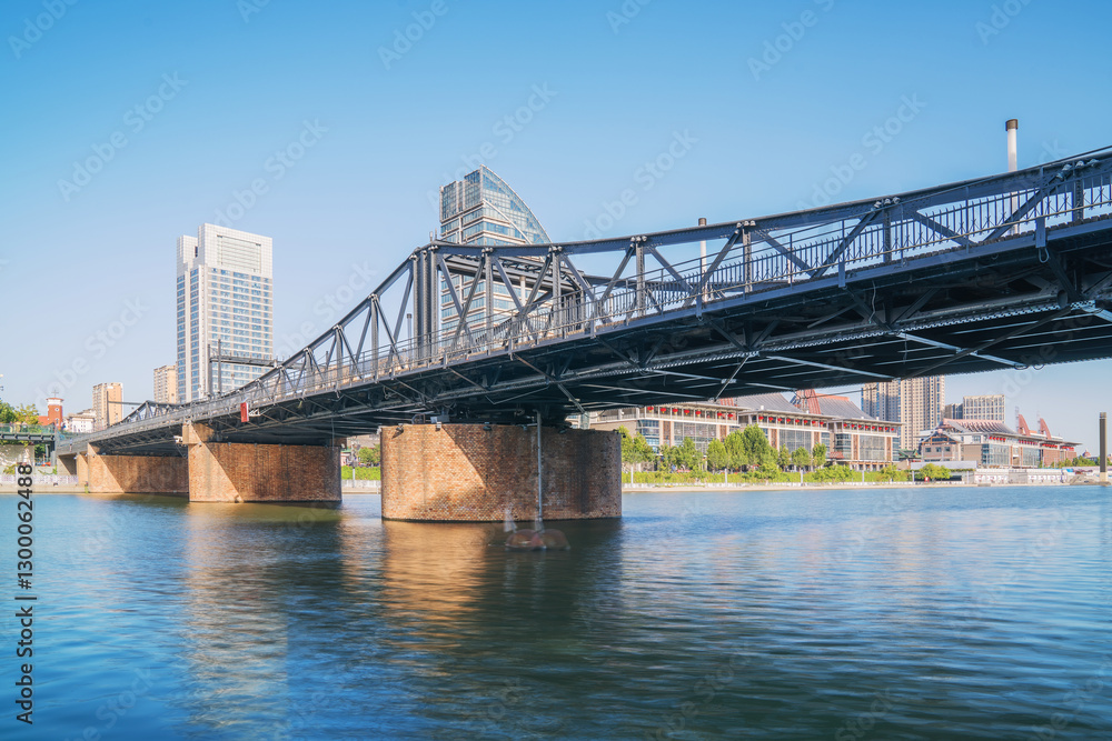 The urban architectural skyline, modern bridges, and Haihe River scenery of Tianjin, China on August 11, 2024 The urban architectural skyline, modern bridges, and Haihe River scenery of Tianjin, China on August 11, 2024