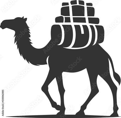 Camel carrying a heavy load on its back animal silhouette