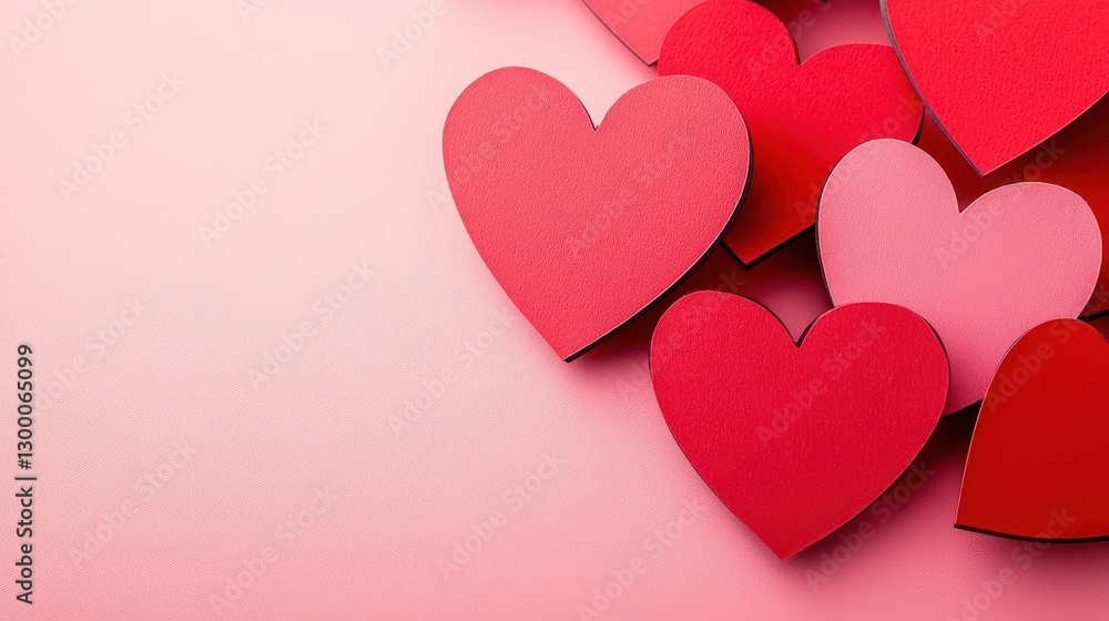 Red and Pink Paper Hearts on Pink Background Romantic Valentine's Day Card Design Red and Pink Paper Hearts on Pink Background Romantic Valentine's Day Card Design