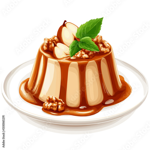 Illustrated Persian Halva Dessert with Caramel Sauce and Pear