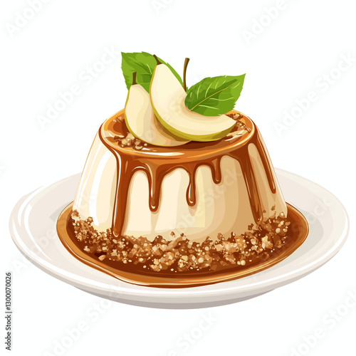 Illustrated Persian Halva Dessert with Caramel Sauce and Pear