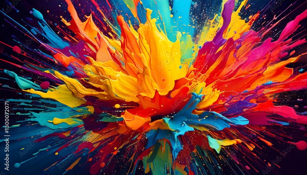 Radiant Artistic Chaos – Explosive neon acrylic splatters colliding in a vivid, electrifying burst of color. Radiant Artistic Chaos – Explosive neon acrylic splatters colliding in a vivid, electrifying burst of color.