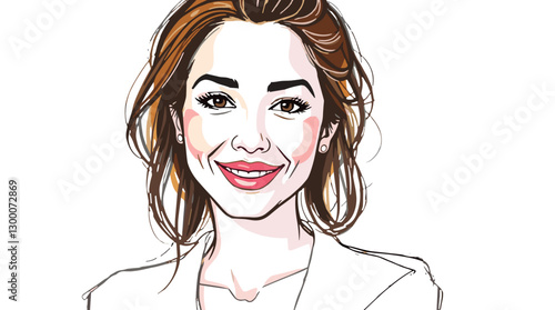 featuring a confident woman with a warm smile and professional demeanor