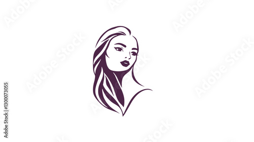 minimalist geometric female portrait in purple tones