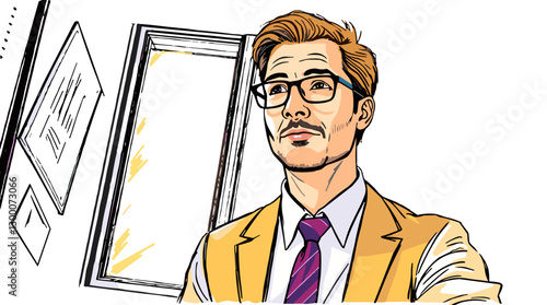  thoughtful manager in business attire with warm lighting effects