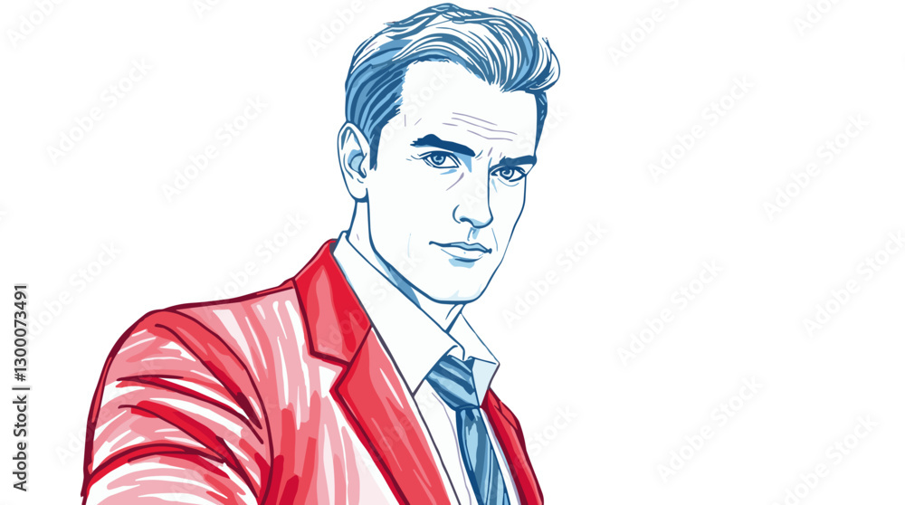 Stylized portrait of a confident young man in a red suit Stylized portrait of a confident young man in a red suit