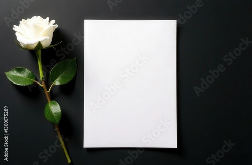 Wallpaper Mural Blank white paper with white rose on black background - minimalist design concept Torontodigital.ca