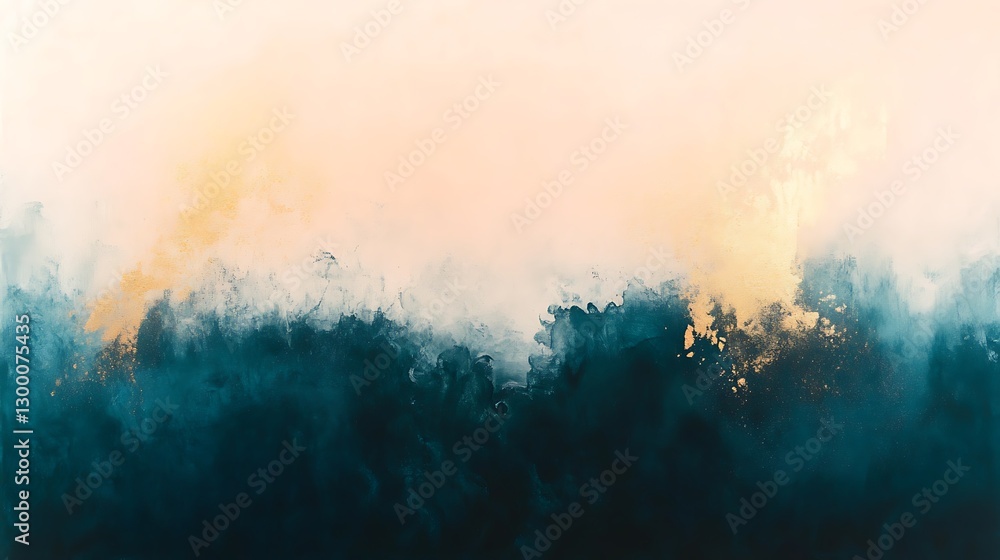 Abstract painting with teal and gold accents, creating a serene and modern artistic scene Abstract painting with teal and gold accents, creating a serene and modern artistic scene