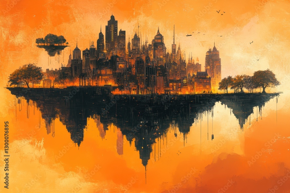 Obraz premium An artistic illustration of a city landscape suspended in the sky
