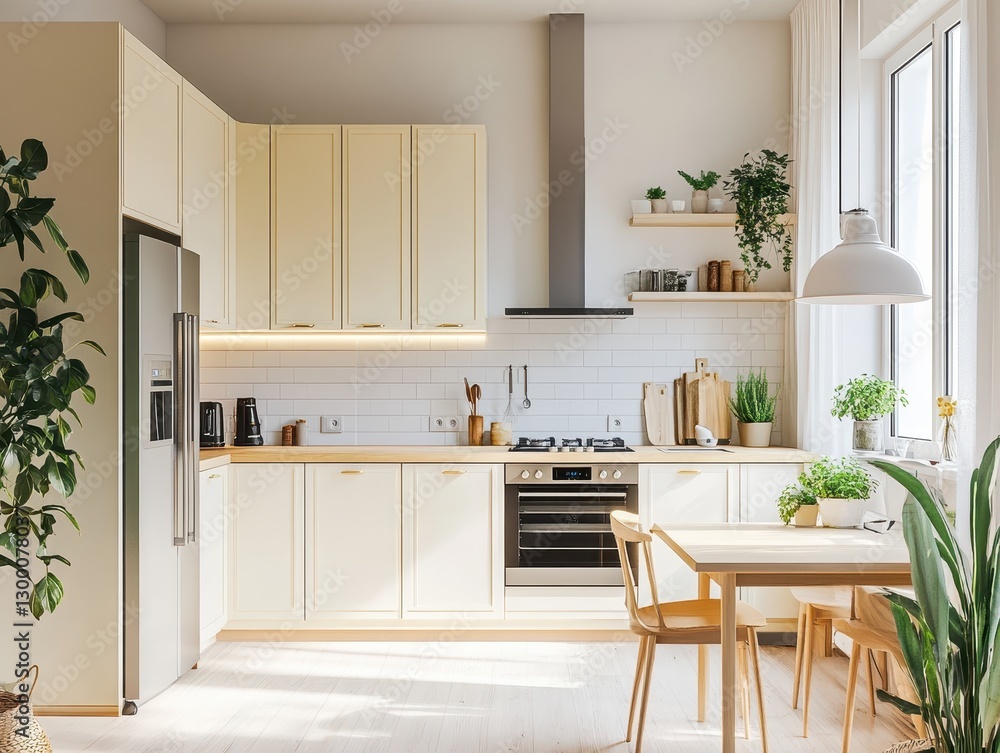 Fototapeta premium A light and airy kitchen interior with modern design elements