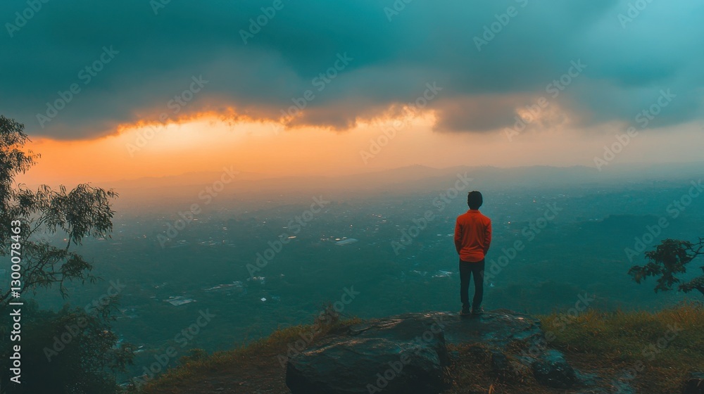 Obraz premium Stormy Skies Over Mountain Landscape at Dusk