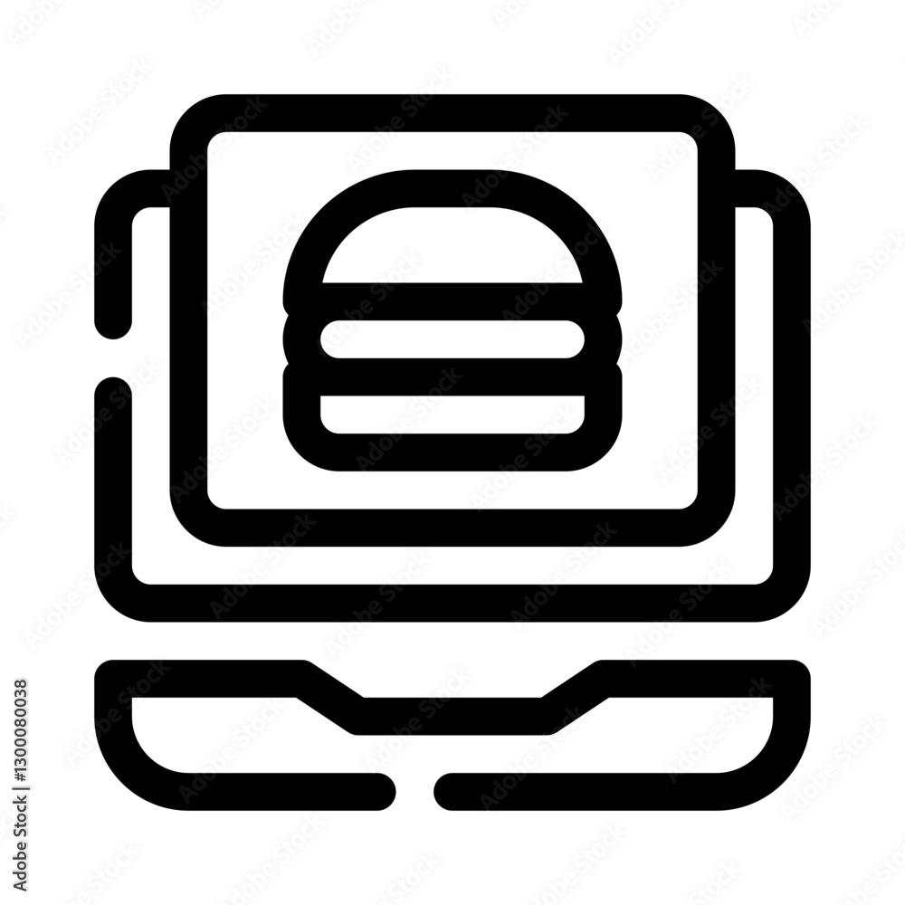 Laptop with Food Delivery Website Open line icon Laptop with Food Delivery Website Open line icon