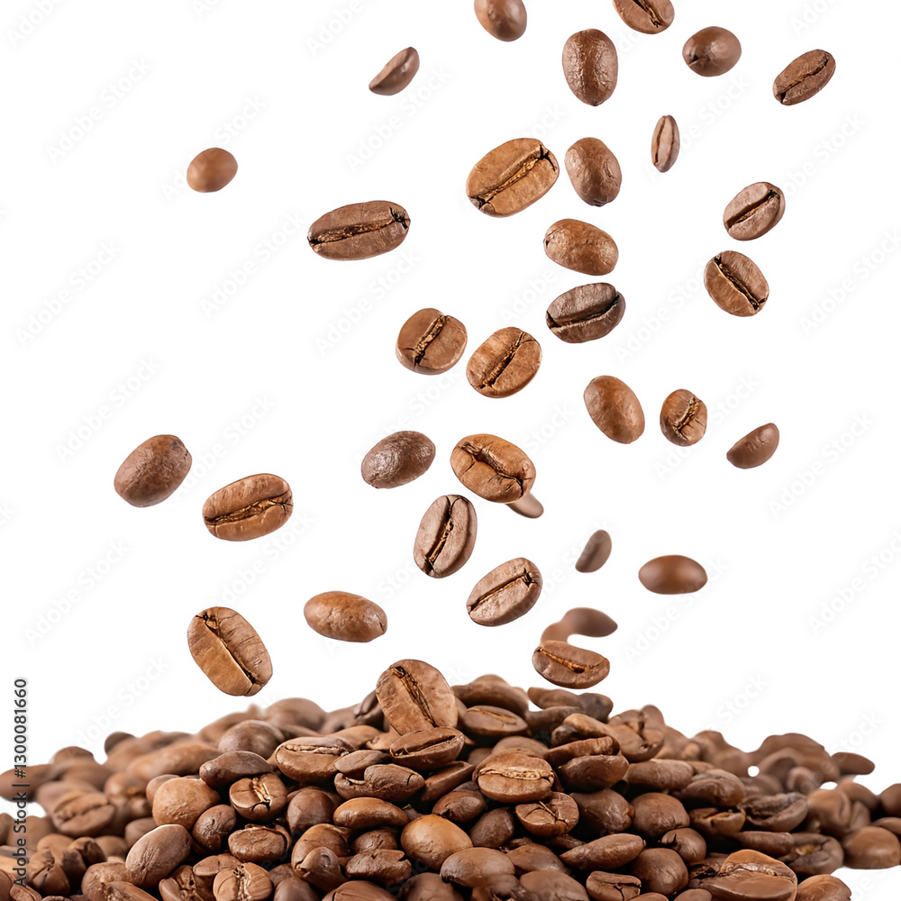 Obraz premium Coffee beans scattered in the air isolated on a transparent background