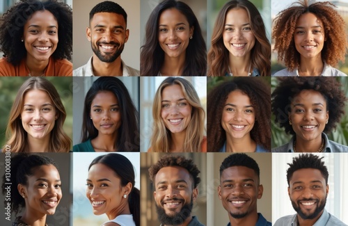 Collage of diverse people headshot avatars. Group of smiling men, women of different ethnicity, age. Team photo for company website, social media profile pic online community forum. Portraits with