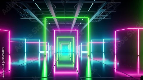 Wallpaper Mural Neon Lights Corridor: A Futuristic Digital Art Torontodigital.ca