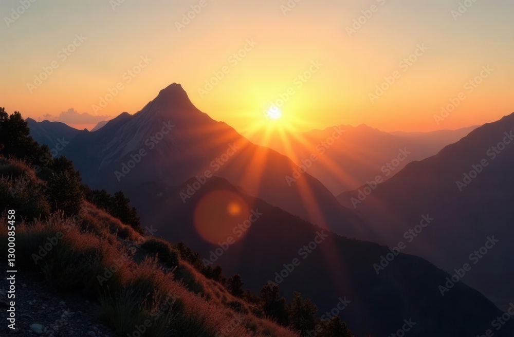 Obraz premium Breathtaking mountain sunrise over majestic peaks and valleys
