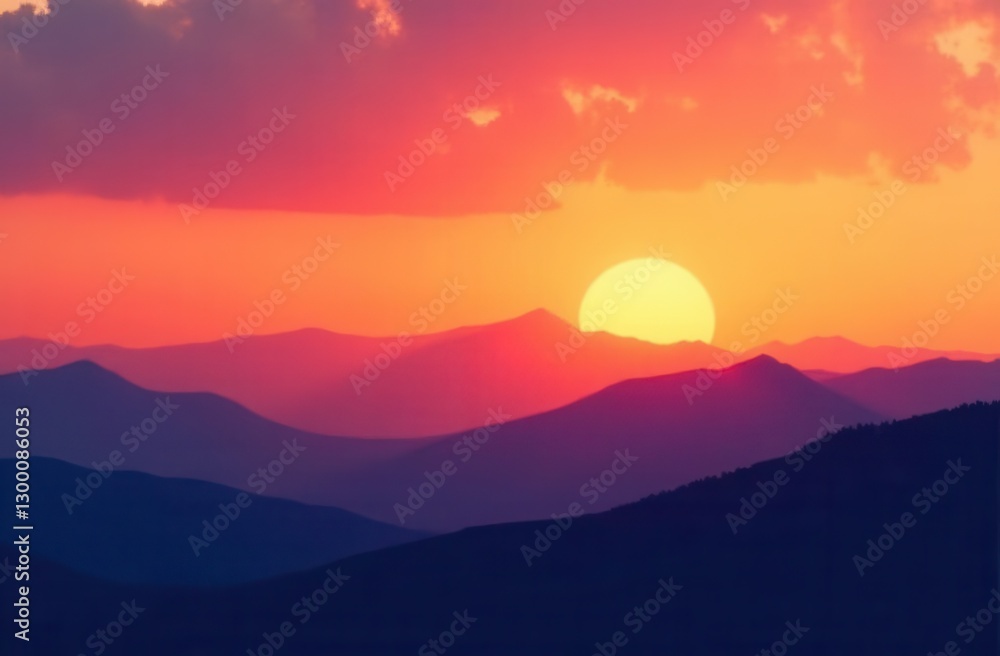 Majestic sunset over mountain range with vibrant colors and dramatic sky Majestic sunset over mountain range with vibrant colors and dramatic sky