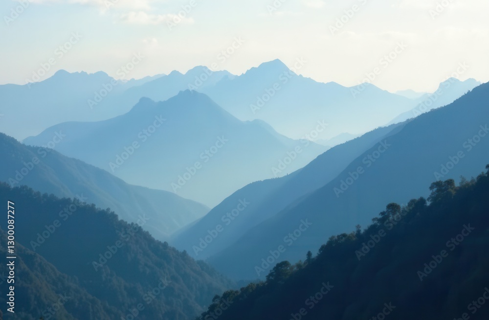 Fototapeta premium Serene mountain landscape with layered peaks at dawn