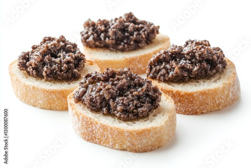 Wallpaper Mural Four delicious crostini with olive tapenade on a white background perfect appetizer snack small bite simple Torontodigital.ca