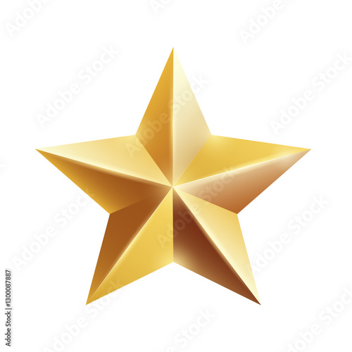 Gold star with shiny metallic texture and 3D effect. Isolated on a white background. Vector illustration