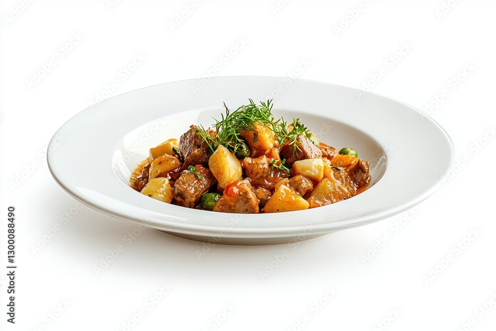 Hearty irish stew with beef potatoes carrots peas in a white bowl culinary delight classic dish angle Hearty irish stew with beef potatoes carrots peas in a white bowl culinary delight classic dish angle