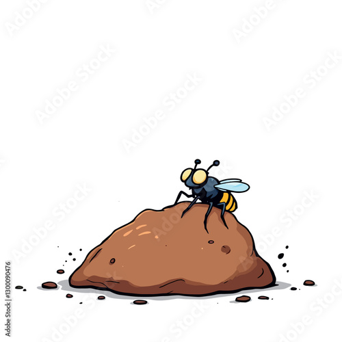 Cartoon fly standing on a pile of dirt