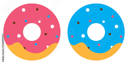 Donut icon. Set of colorful donuts with different colored icing and sprinkles. Vector illustration.
