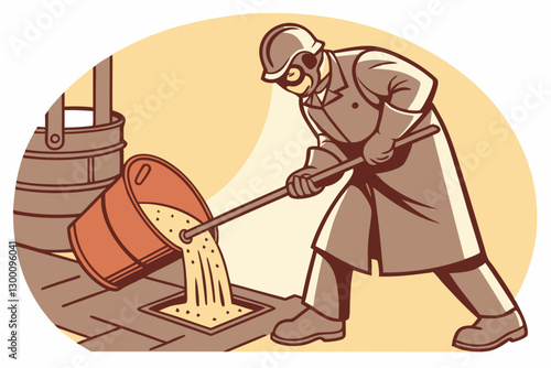 Industrial Worker Handling Molten Metal in a Foundry - Safety Equipment and Heavy Machinery in Manufacturing Process