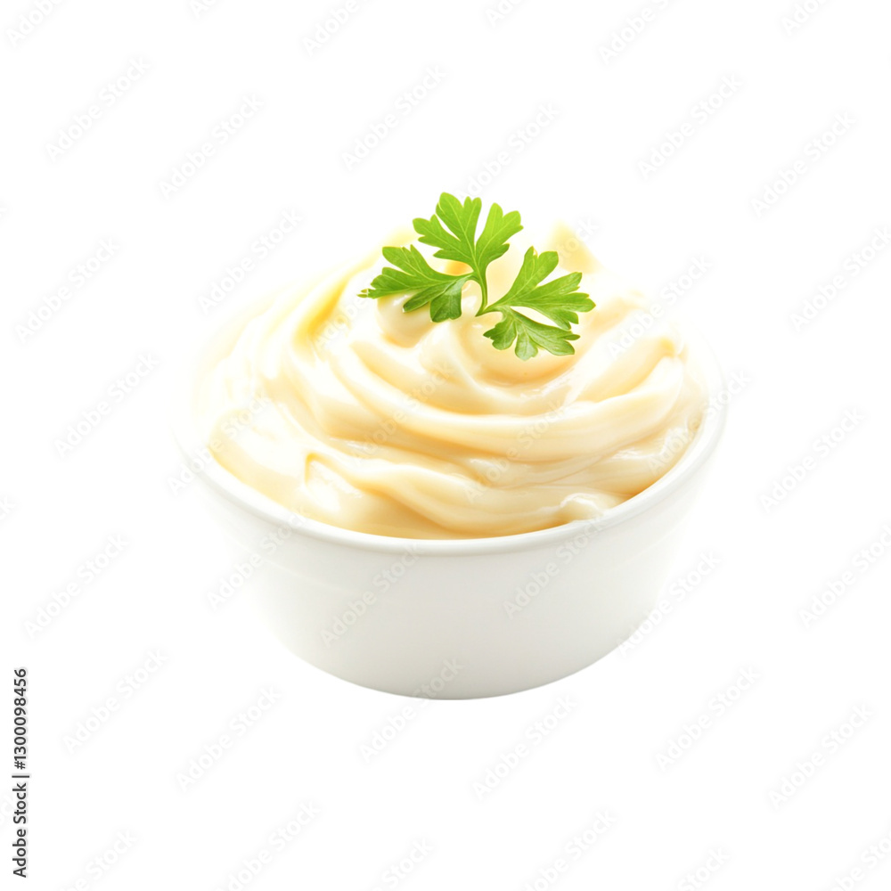 Creamy Mayonnaise in a Bowl Fresh Parsley Garnish Delicious Appetizer Creamy Mayonnaise in a Bowl Fresh Parsley Garnish Delicious Appetizer