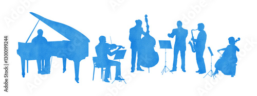Canvas Print Watercolor silhouettes musicians band isolated on transparent background