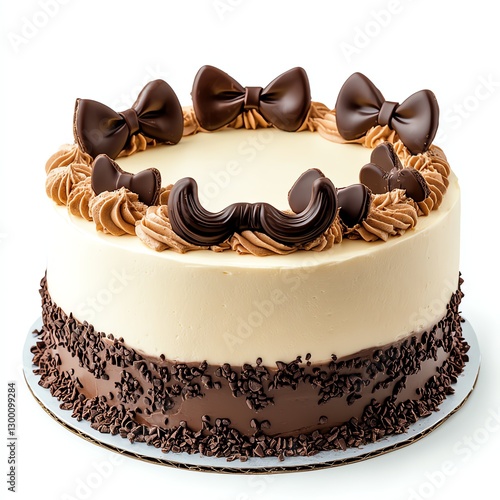 Delicious chocolate birthday cake with decorations photo