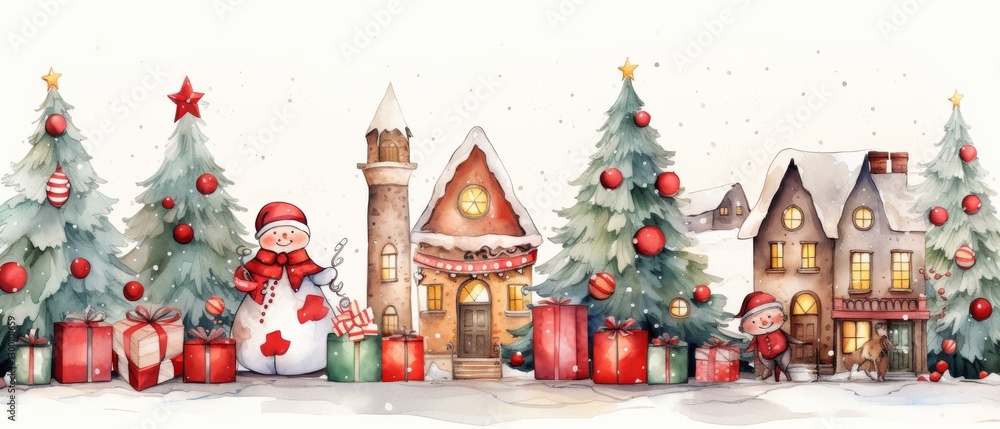 Charming Christmas Village Scene with Snowman and Festive Decor Charming Christmas Village Scene with Snowman and Festive Decor