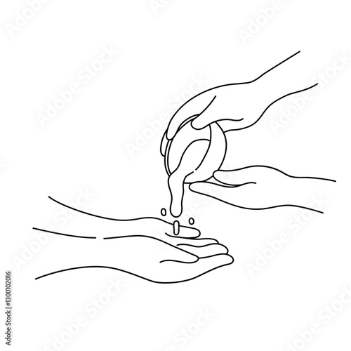 Pouring water Thai Songkran festival outline illustration