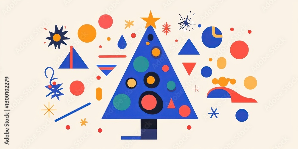 Abstract illustration of a stylized blue Christmas tree with ornaments Abstract illustration of a stylized blue Christmas tree with ornaments