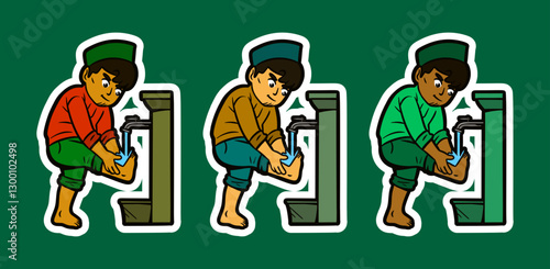 Man doing Ablution Cartoon Sticker Illustration