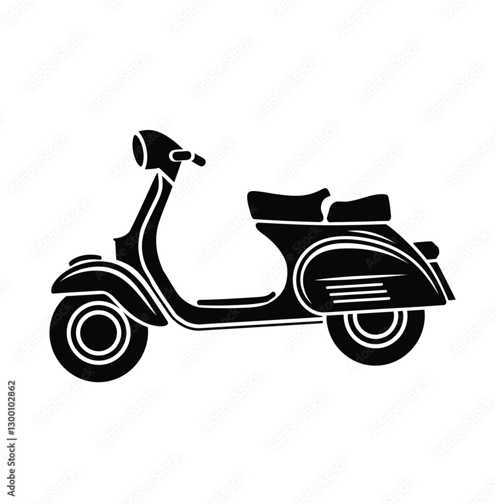 Obraz premium Retro Scooter Black Silhouette Vector Illustration – Classic Moped Outline for Logo and Design